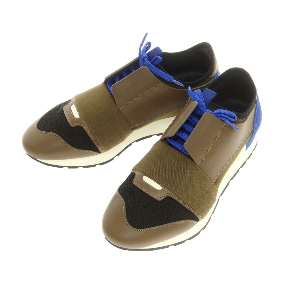 【中古】【未使用】バレンシアガ BALENCIAGA RACE RUNNER スニーカー カーキxブルー×ブラック【サイズ41】【メンズ】