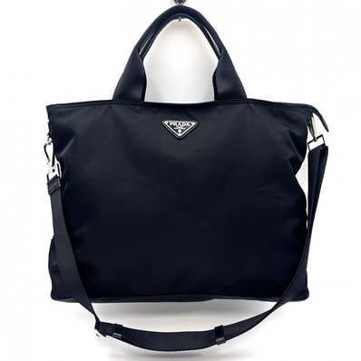 PRADA(プラダ) テスート ナイロン 2WAYトートバッグ ショルダーバッグ ブラック シルバー金具 レディース メンズ 【中古】