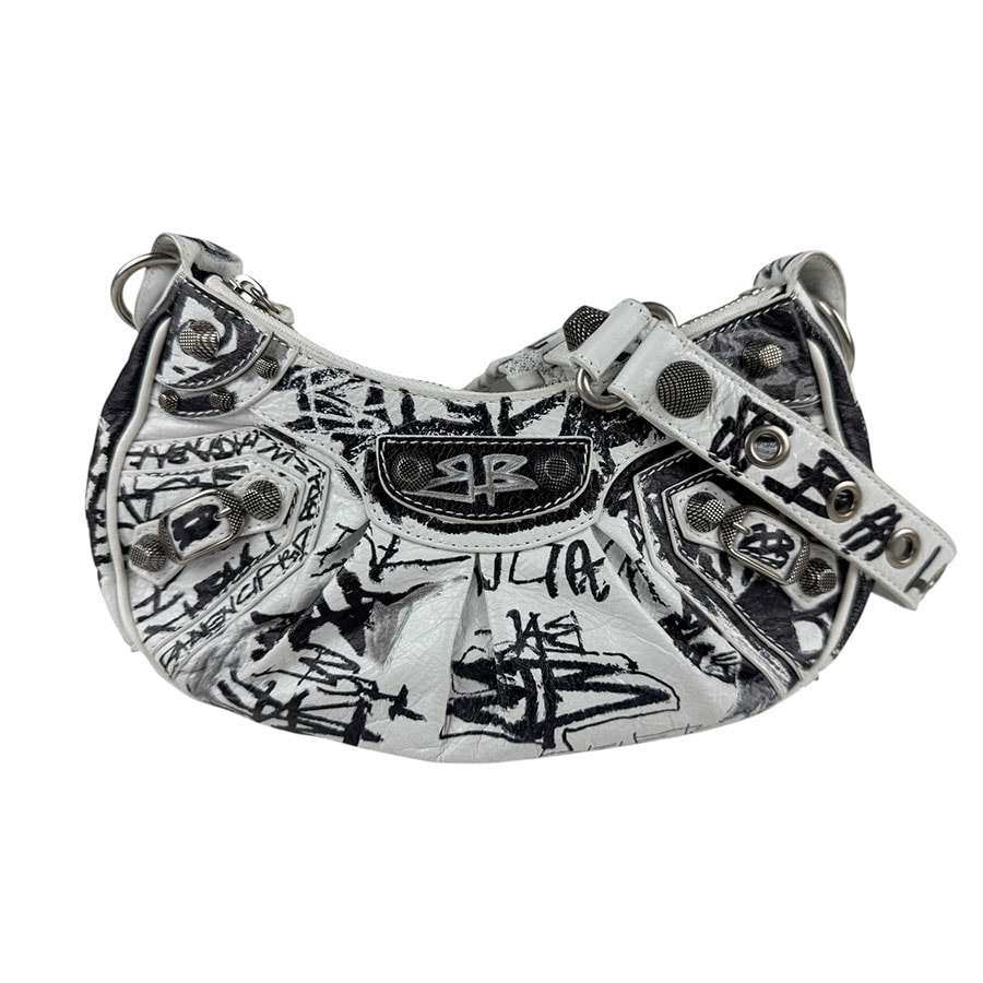 バレンシアガ BALENCIAGA ショルダーバッグ Le Cagole XS レザー ホワイト/ブラック レディース【中古】 z6121