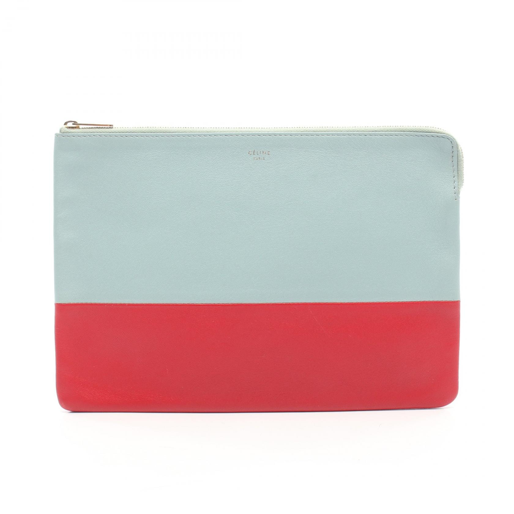セリーヌ CELINE ソロ バイカラー ポーチ バッグ レザー レディース ブルー系 / レッド系 【中古】