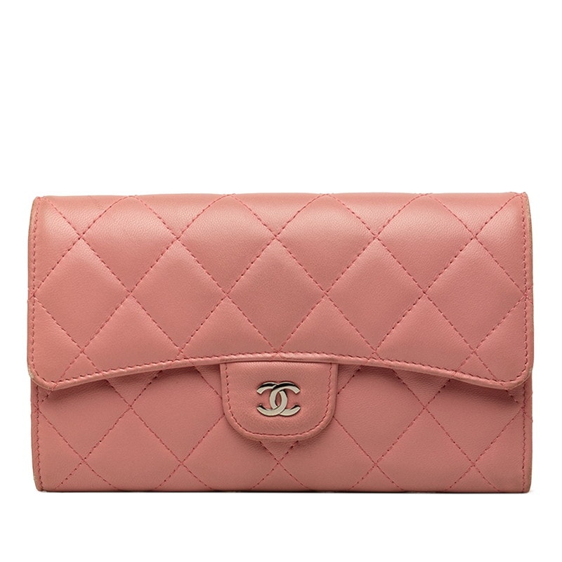 シャネル ココマーク マトラッセ 三つ折り 長財布 A31506 ピンク ラムスキン レディース CHANEL 中古