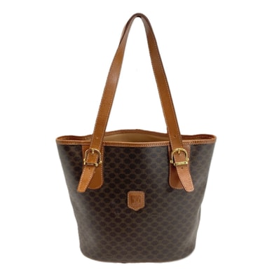 CELINE セリーヌ マカダム柄 トートバッグ M95 ブラウン PVC×レザー ワンショルダー