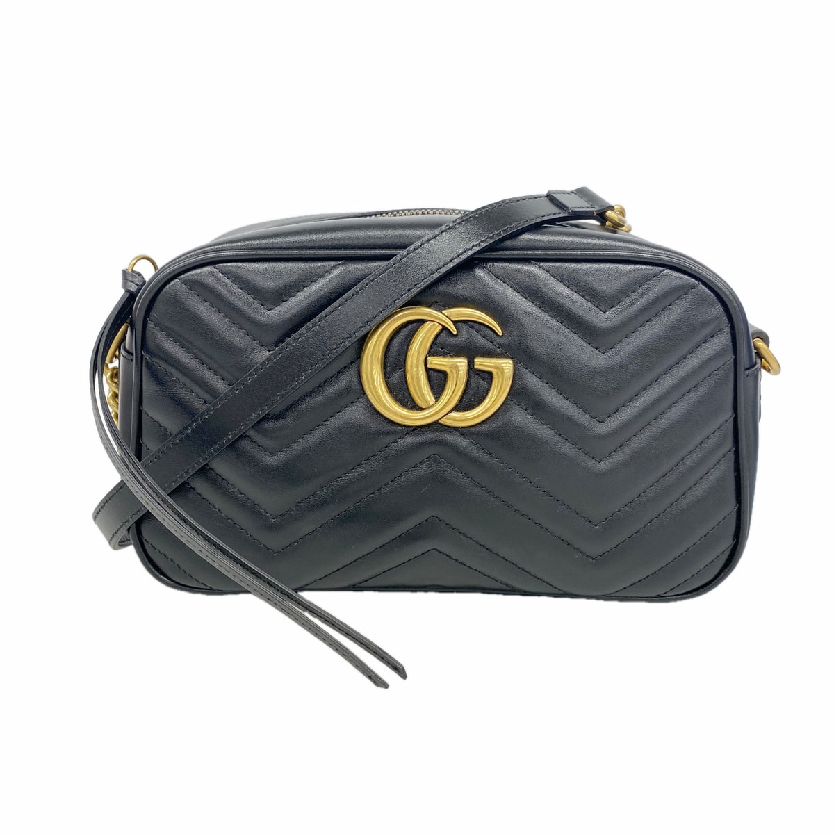 【6hd3437-k】グッチ ショルダーバッグ GGマーモント 447632 レザー ブラック ゴールド金具【中古】レディース