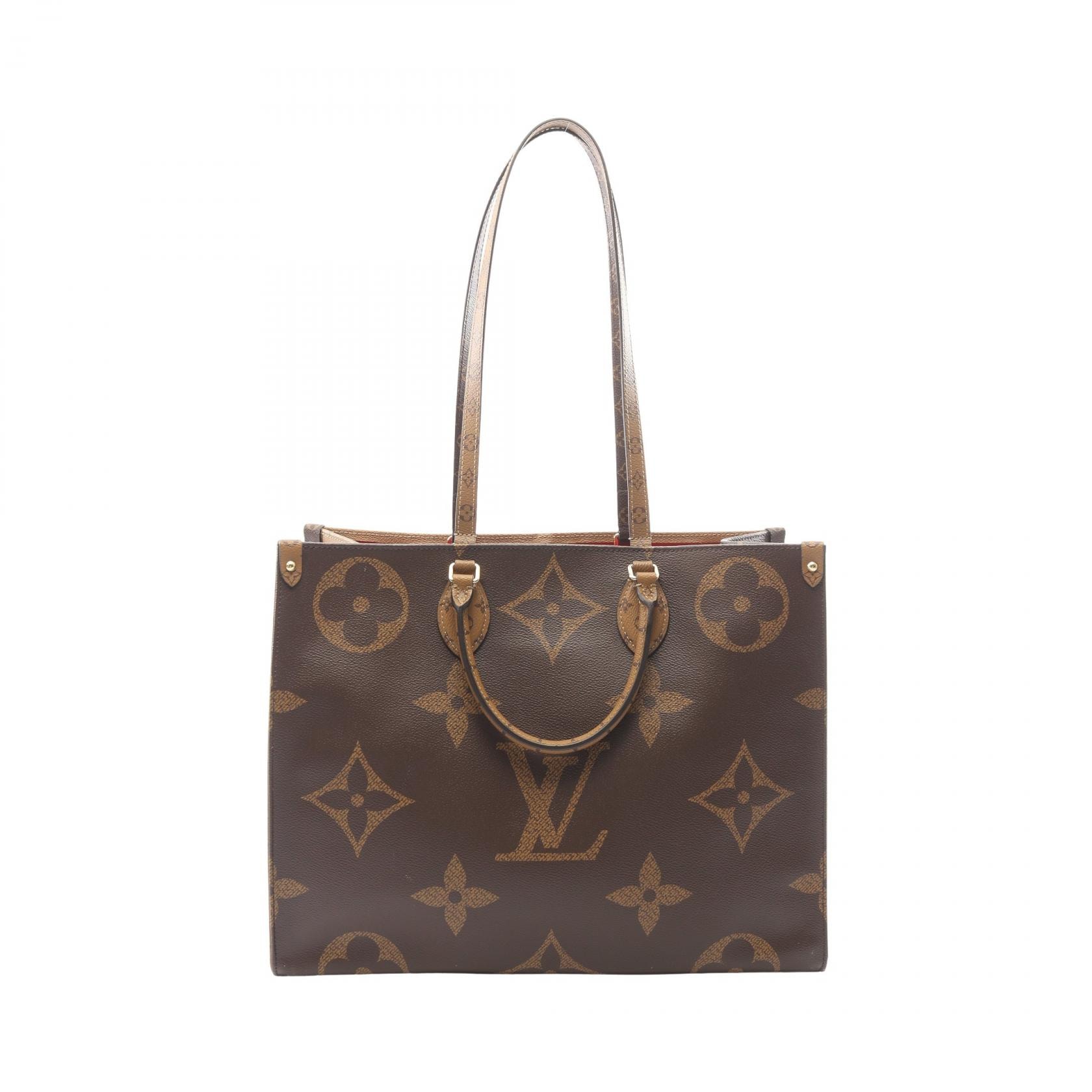 ルイ・ヴィトン LOUIS VUITTON オンザゴーGM 2WAY トートバッグ バッグ PVCコーティングキャンバス モノグラム・ジャイアントリバース ベージュ レディース ブラウン系 / ベージュ系 M44576 【中古】