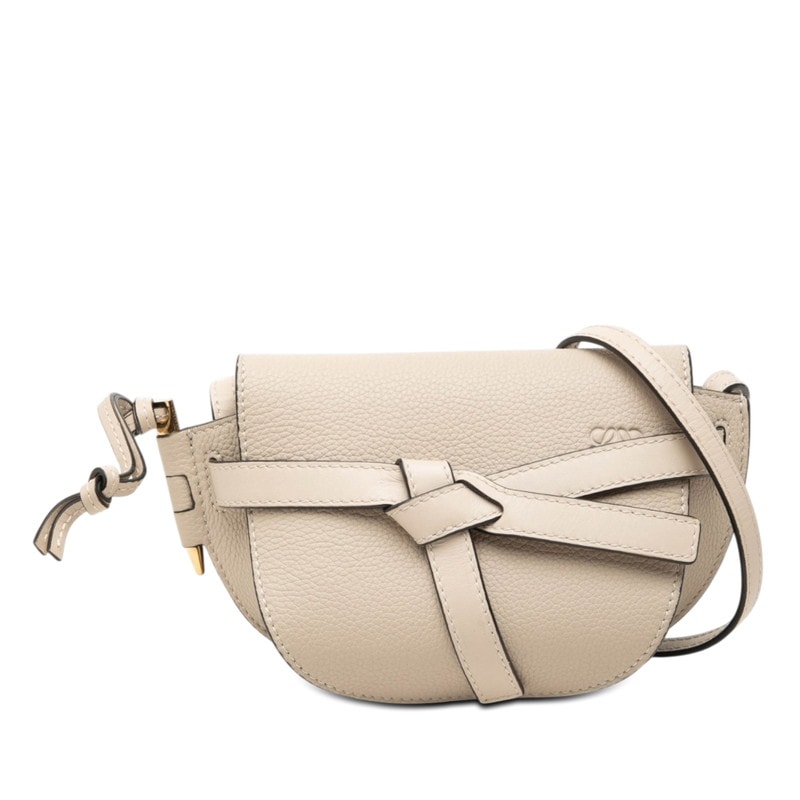 ロエベ アナグラム ゲート ミニ 斜め掛け ショルダーバッグ ベージュ系 レザー レディース LOEWE 【中古】