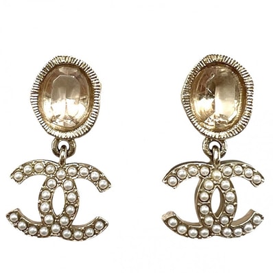 CHANEL シャネル ピアス ココマーク アクセサリー スイング GP フェイクパール ラインストーン A21B シャンパンゴールド レディース 約7.9g 2021年【中古品】
