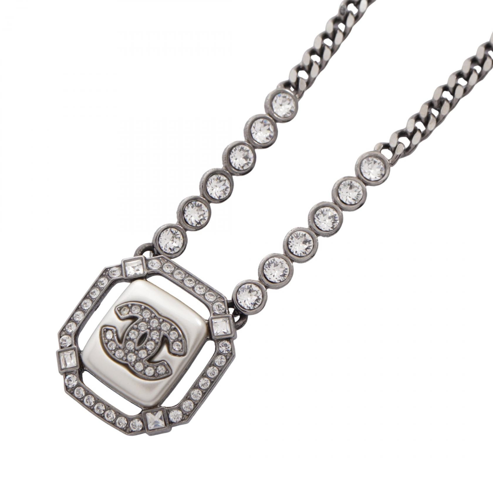 シャネル CHANEL ココマーク ネックレス ジュエリー GP(ゴールドメッキ) ラインストーン レディース シルバー系 / クリア系 【中古】