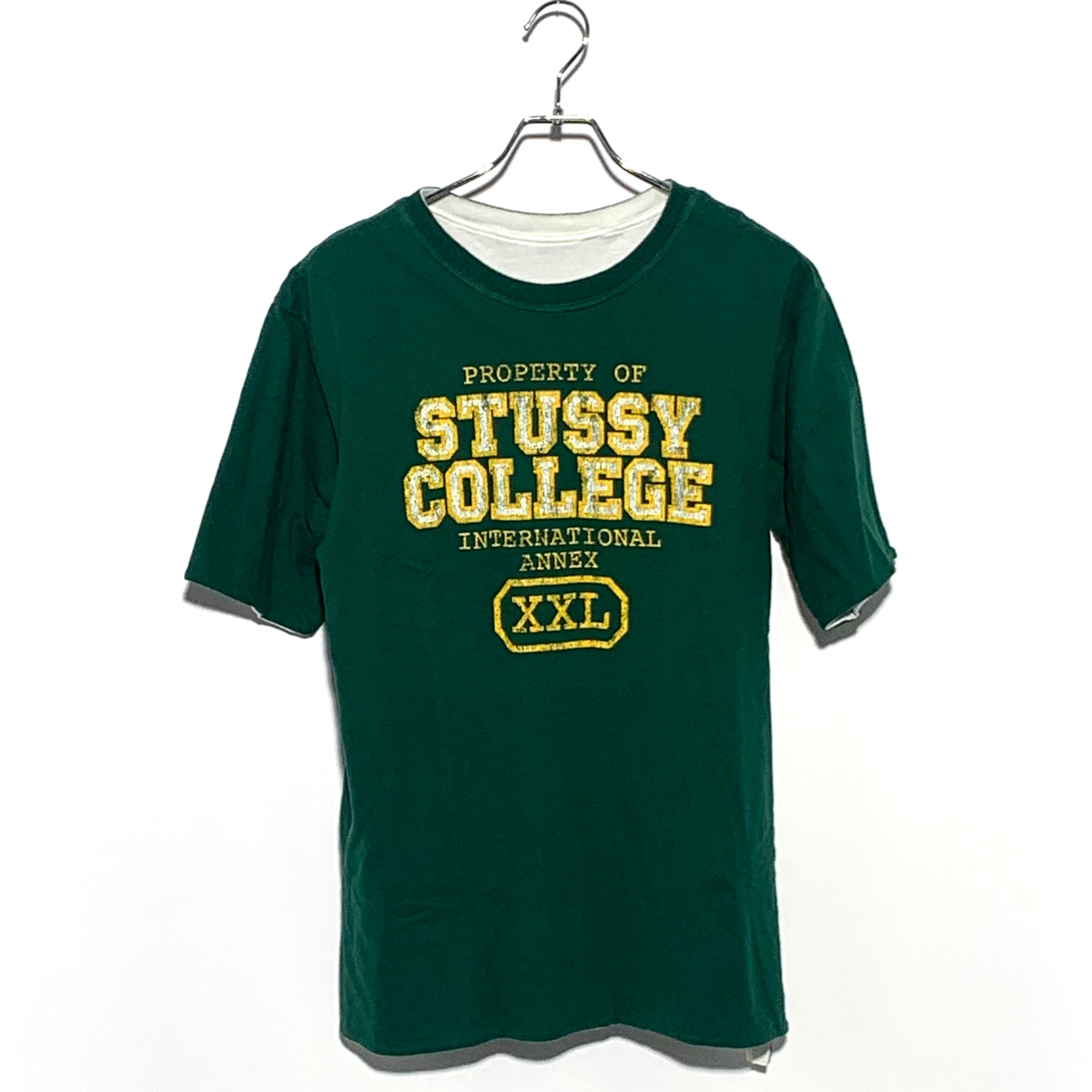 STUSSY REVERSIBLE COLLEGE T-SHIRT Green×White