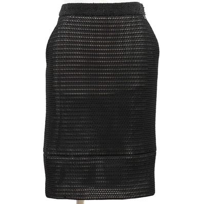 【極美品】CHANEL シャネル スカート サイズ 38 レディース P45897 メッシュ ツイード COCOマーク チャーム バックスリット ナイロン100% ボトムス ブラック 黒 フランス製 カール・ラガーフェルド期