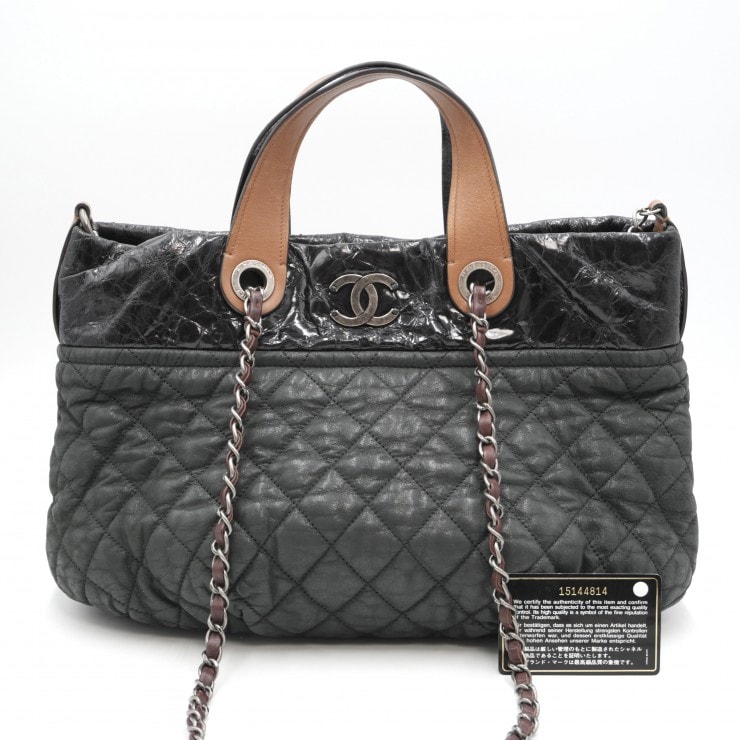 CHANEL(シャネル)インザミックス ヴィンテージ チェーントートバッグ ショルダーバッグ ブラック レザー ココマーク シルバー金具 レディース【中古】