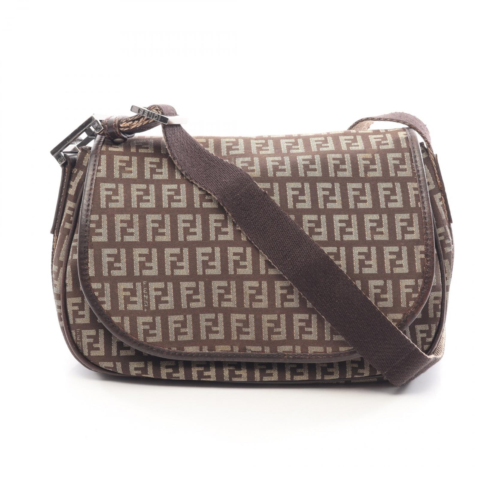 フェンディ FENDI ズッキーノ ショルダーバッグ バッグ キャンバス レザー レディース ブラウン系 / ベージュ系 【中古】