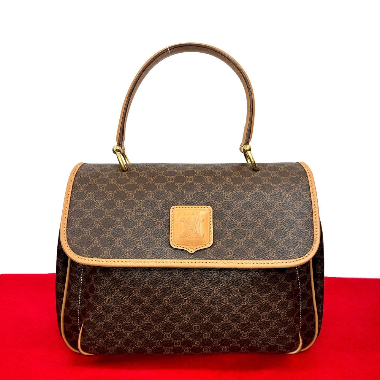 CELINE セリーヌ マカダム ブラゾン レザー PVC ハンドバッグ ブラウン
79763