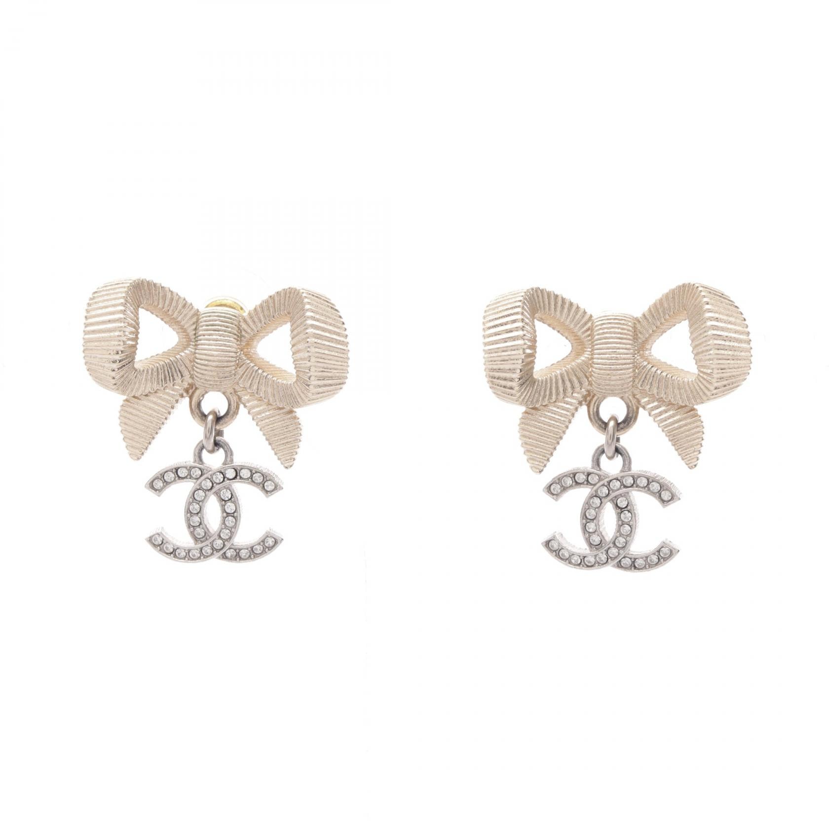 シャネル CHANEL ココマーク リボン ピアス ジュエリー GP(ゴールドメッキ) メタル / ラインストーン レディース ゴールド系 / シルバー系 / クリア系 【中古】