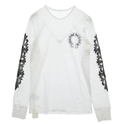 CHROME HEARTS クロムハーツ(原本無) TSHIRT-LS-THERMAL LS 袖フローラルプリント サーマル 長袖 カットソー ホワイト ホワイト系 XL【新古品】【未使用】【中古】