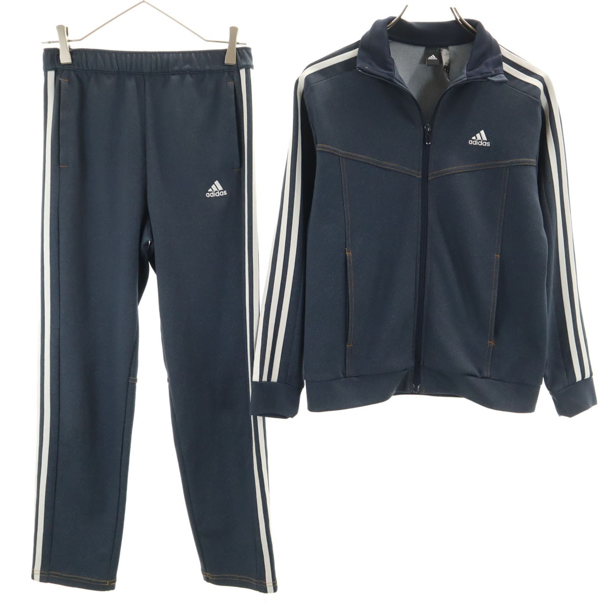 美品 adidas アディダス デニムルック トラックジャケット 上下セットアップ 150 ネイビー ジャージ