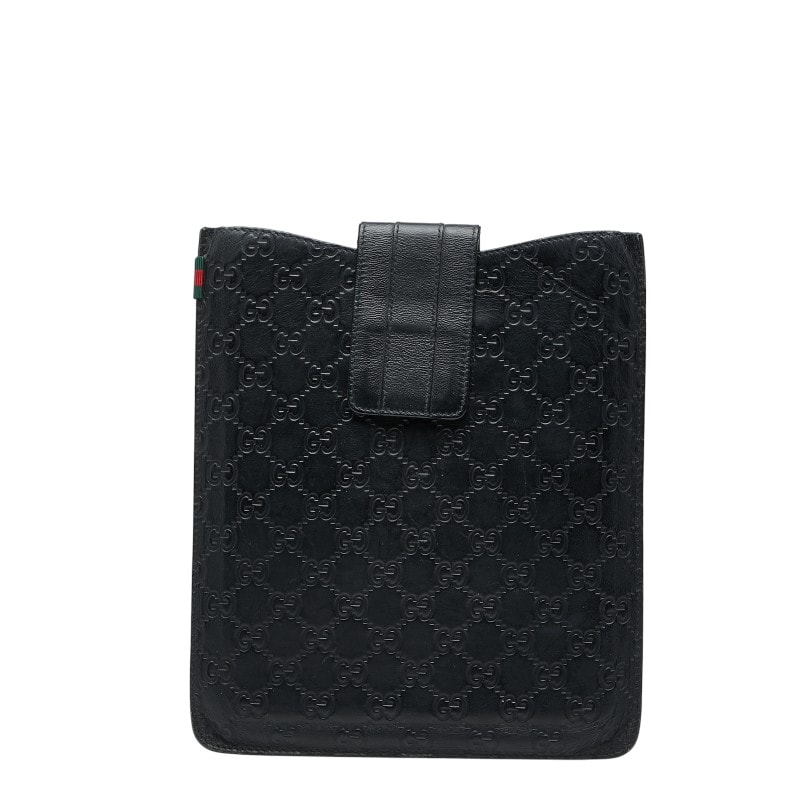 グッチ グッチシマ モバイルケース マスタード iPadケース 256575 ブラック レザー レディース GUCCI 【中古】