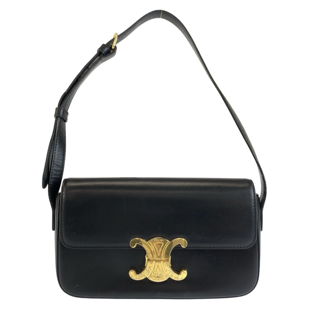 CELINE セリーヌ トリオンフ クロード ブラック 黒 ゴールド金具 レザー ショルダーバッグ ハンドバッグ 1-0292466 【中古】