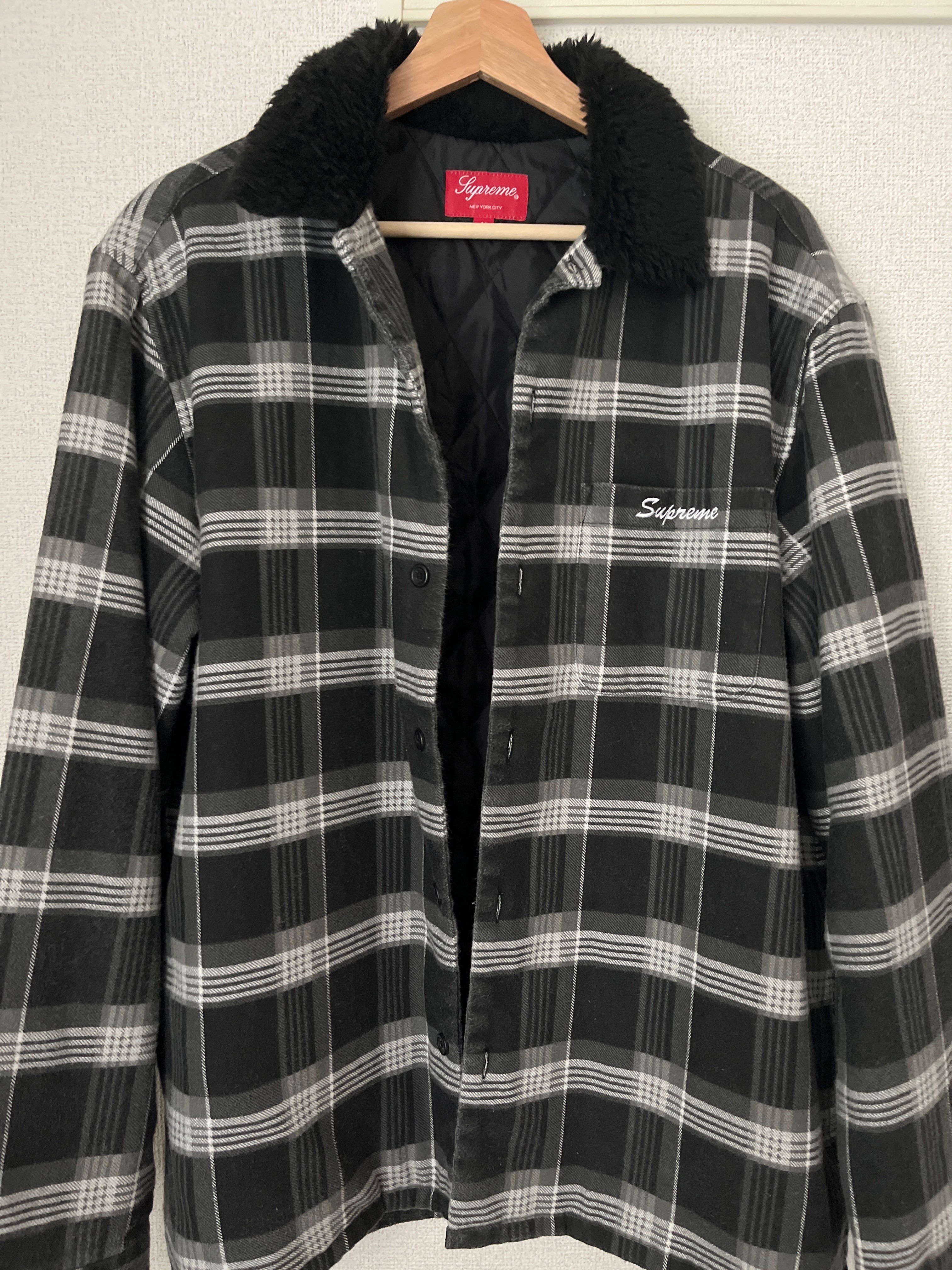 Supreme Faux Fur Collar Flannel Shirt "Black"