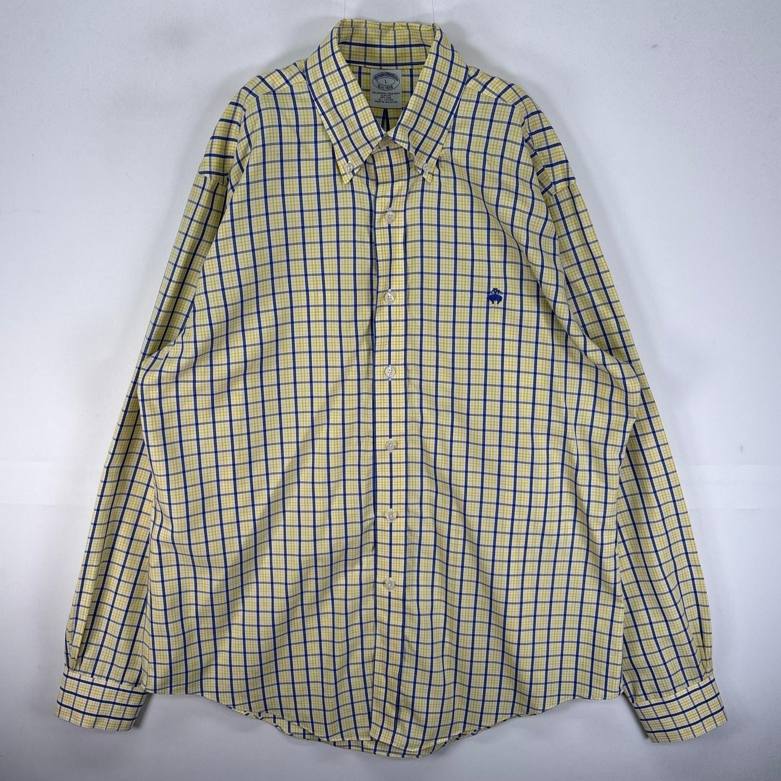 古着 ブルックスブラザーズ Brooks Brothers 長袖シャツ ボタンダウン ワンポイント L  イエロー系 チェック メンズ