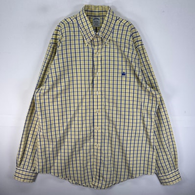 古着 ブルックスブラザーズ Brooks Brothers 長袖シャツ ボタンダウン ワンポイント L イエロー系 チェック メンズ