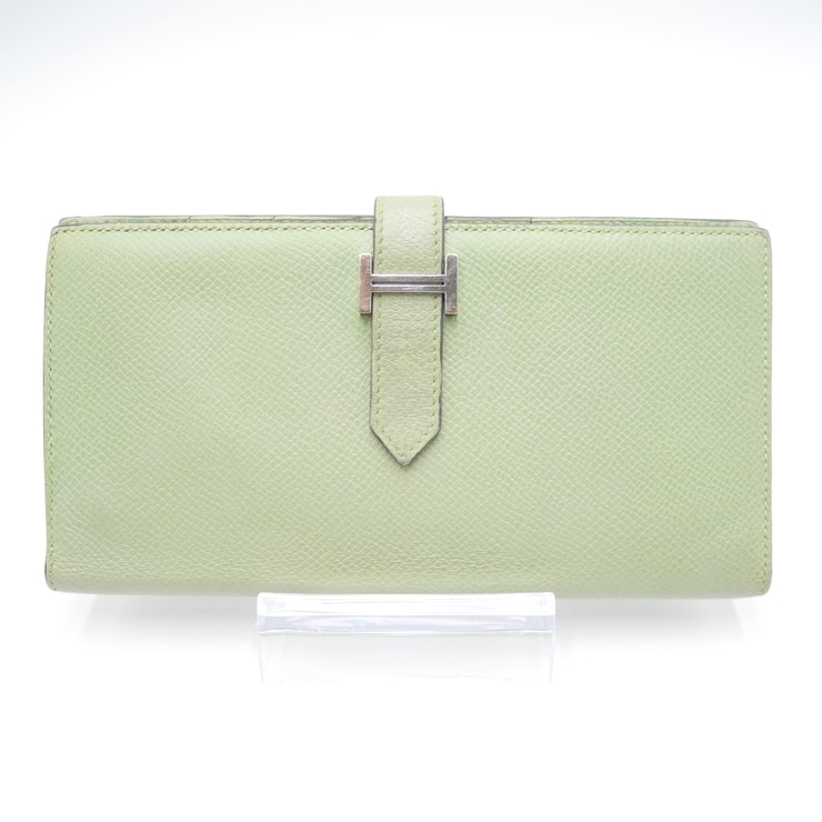 HERMES(エルメス)ベアン スフレ 長財布 グリーン系 レザー H金具 シルバー レディース【中古】
