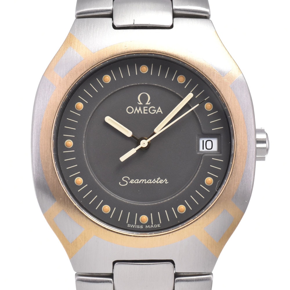 オメガ OMEGA 2510.40 シーマスター ポラリス デイト SS/K18 グレー クォーツ メンズ 良品 保証書付き 腕時計 C#149547