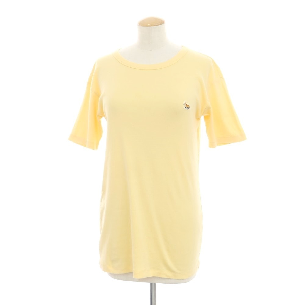 【中古】メゾンキツネ MAISON KITSUNE コットン ワンポイント 半袖Tシャツ イエロー系【サイズL】【レディース】