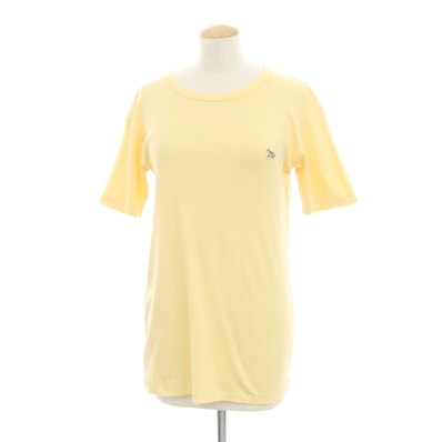 【中古】メゾンキツネ MAISON KITSUNE コットン ワンポイント 半袖Tシャツ イエロー系【サイズL】【レディース】