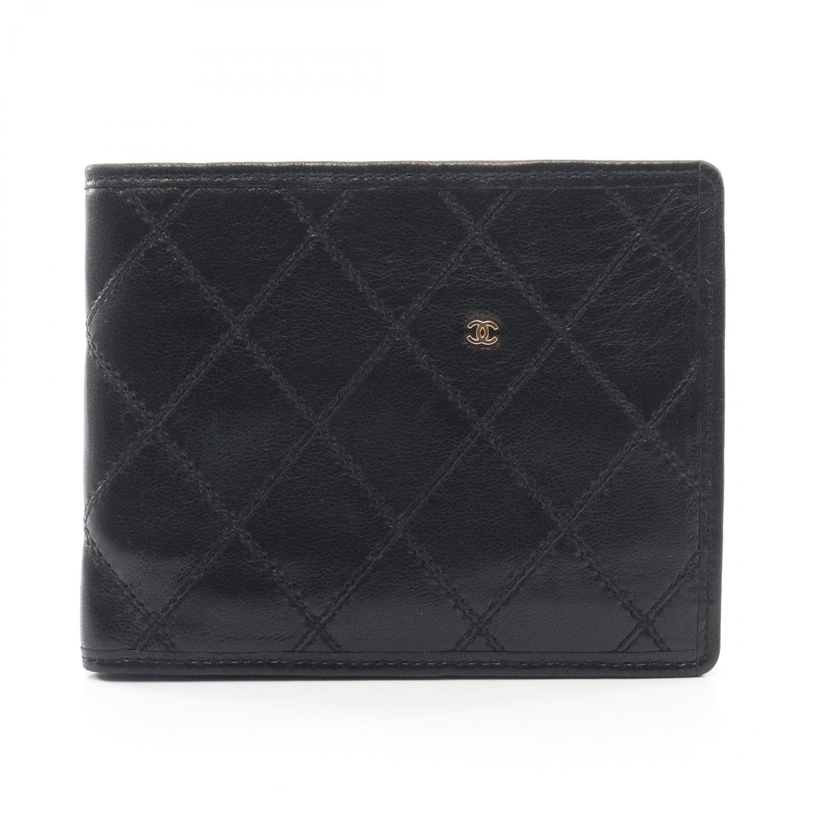 シャネル CHANEL ビコローレ 二つ折り財布 財布 ラムスキン(羊革) レディース ブラック系 【中古】