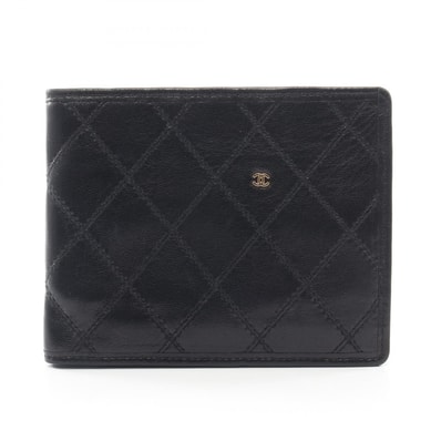 シャネル CHANEL ビコローレ 二つ折り財布 財布 ラムスキン(羊革) レディース ブラック系 【中古】