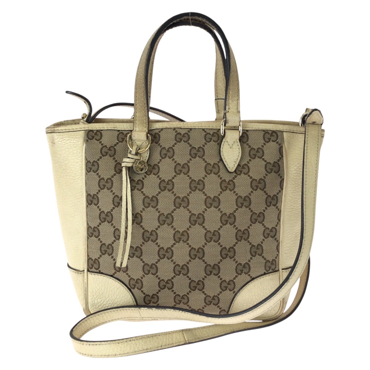 GUCCI グッチ 2way ベージュ ゴールド金具 GGキャンバス レザー/ ショルダーバッグ ハンドバッグ 604275 【中古】