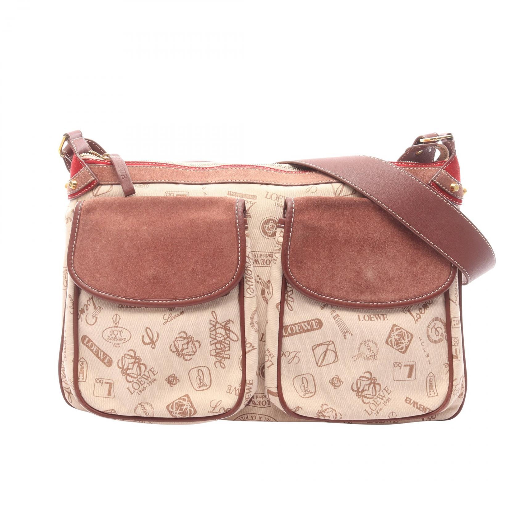 ロエベ LOEWE 160th Anniversary ショルダーバッグ バッグ キャンバス スウェード レザー レディース アイボリー系 / ブラウン系 【中古】