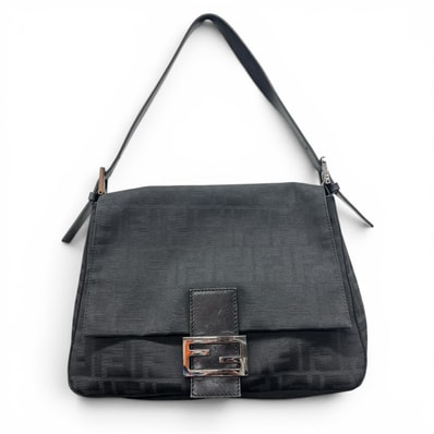 FENDI 希少 美品 フェンディ マンマバケット ズッカ ショルダーバッグ 8BR001 FFロゴ キャンバス レザー ブラック メッセンジャー セミショルダー ワンショルダー ヴィンテージ ABランク 中古 鑑定済
