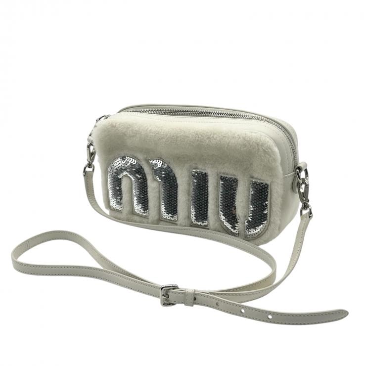 MIUMIU ミュウミュウ ショルダーバッグ シープファー モントーネ ショルダーバッグ バッグ レディース ホワイト ★美品★