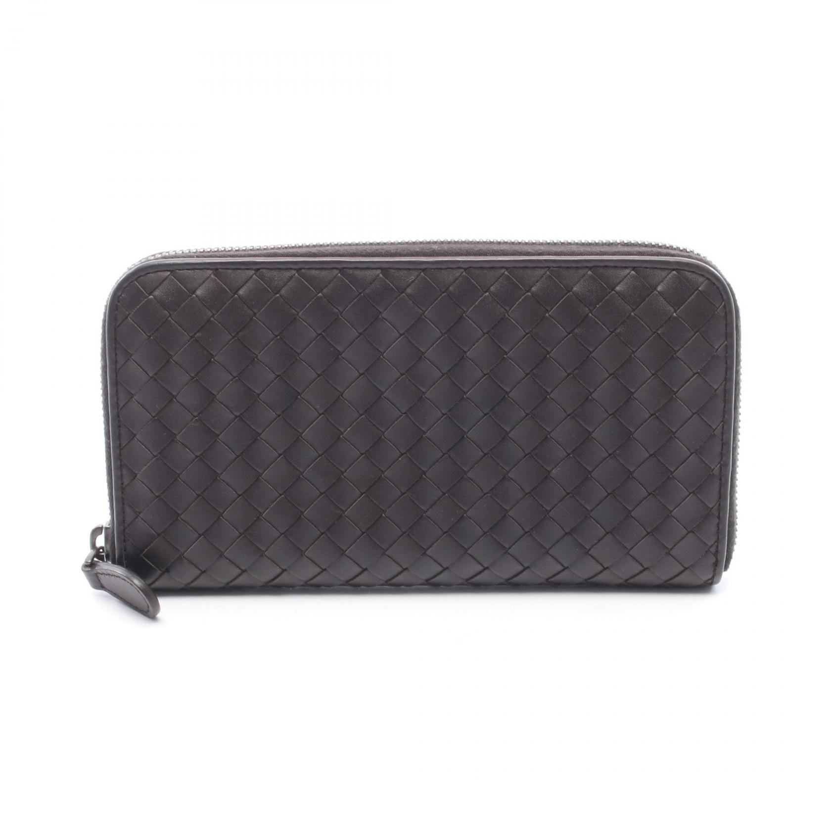 ボッテガヴェネタ BOTTEGA VENETA イントレチャート ラウンド長財布 財布 レザー レディース ブラウン系 【中古】
