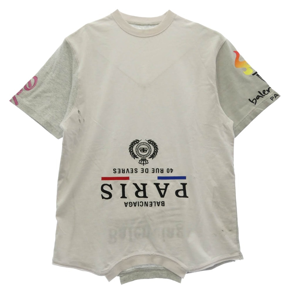BALENCIAGA バレンシアガ 698811 TMVC9 Upside Down T-Shirt アップサイドダウン 再構築 半袖 Tシャツ カットソー ホワイト系 グレー系【中古】