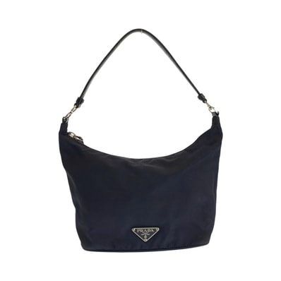 PRADA プラダ テスート 三角ロゴプレート ブラック 黒 シルバー金具 ナイロン レザー/ ハンドバッグ アクセサリーポーチ 600094 【中古】