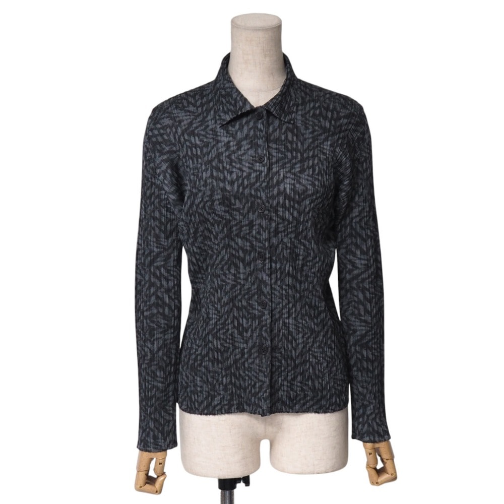 ■美品■PLEATS PLEASE ISSEY MIYAKE プリーツプリーズ イッセイミヤケ ブラウス サイズ3 プリーツ 長袖 シャツ 総柄 ブランド古着【中古】20250609/RA5190