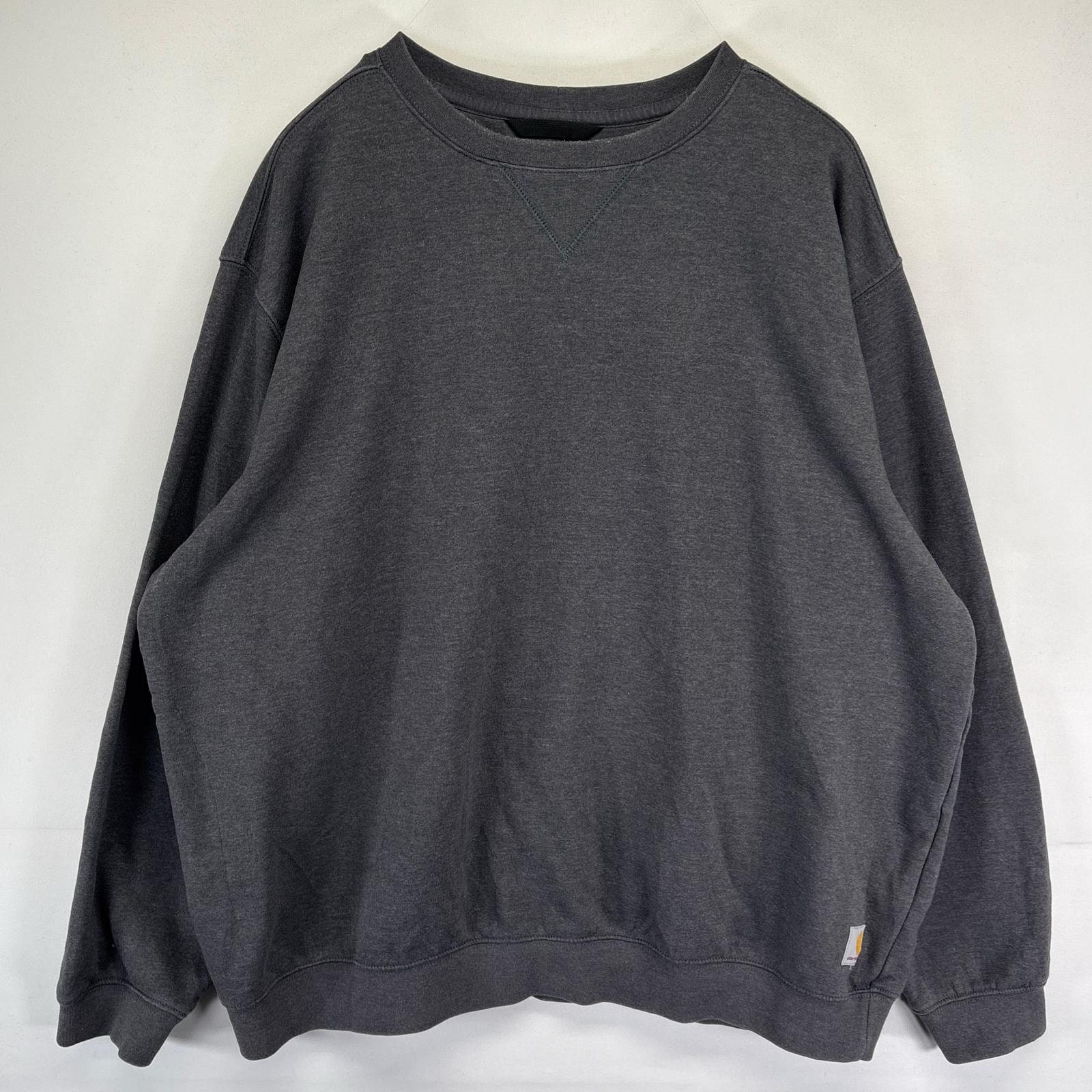 古着 カーハート Carhartt スウェット プルオーバー Vネック 大きいサイズ ワンポイントロゴ 2XL  ダークグレー系 メンズ