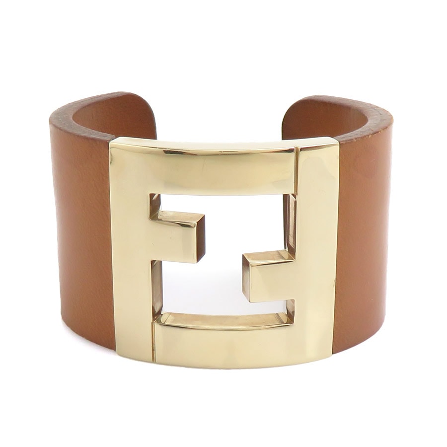 フェンディ FENDI バングル ブレスレット レザー/メタル ブラウン/ゴールド レディース【中古】 e61919j