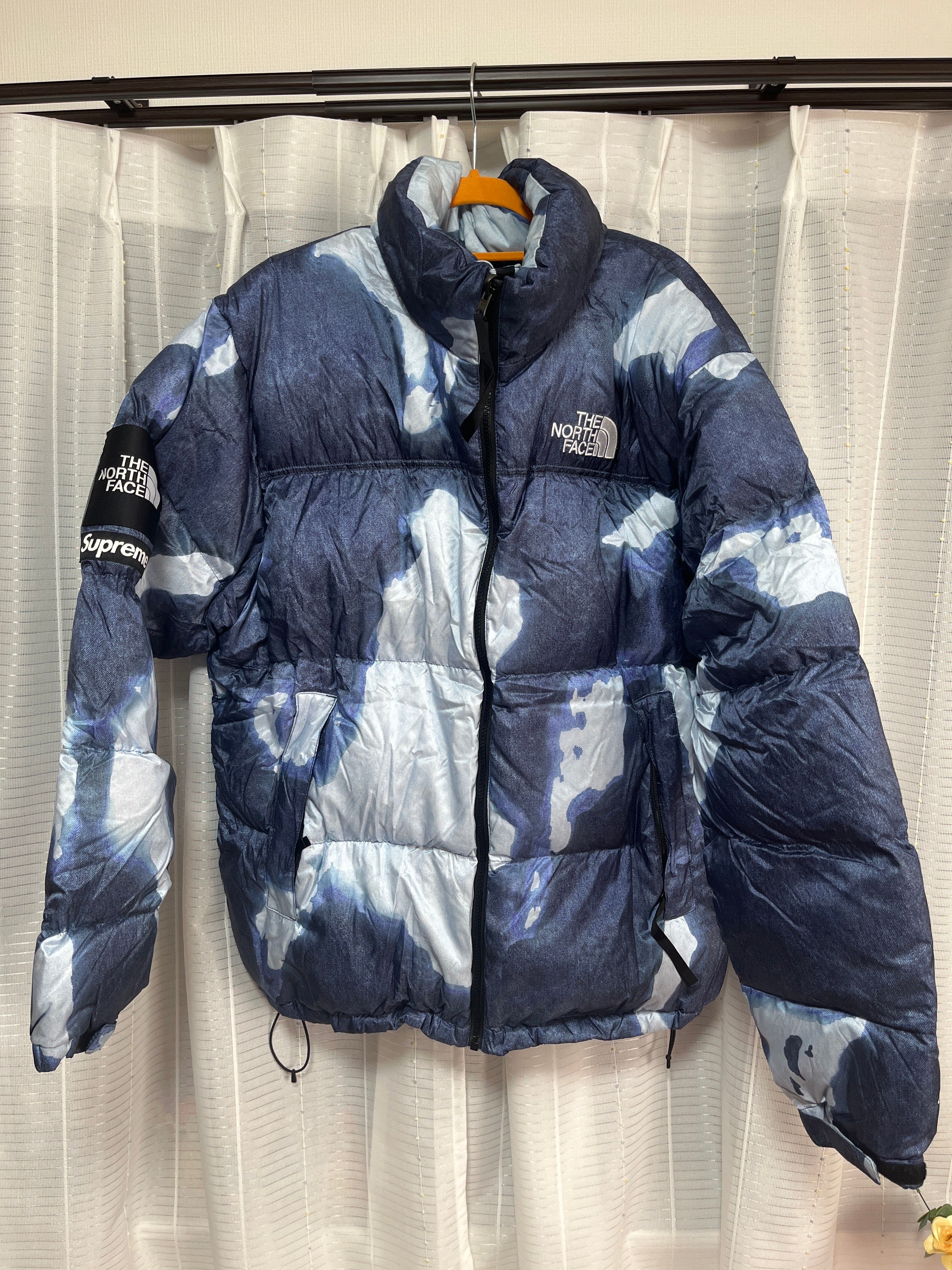 Supreme x The North Face Bleached Denim Print Nuptse Jacket "Indigo"