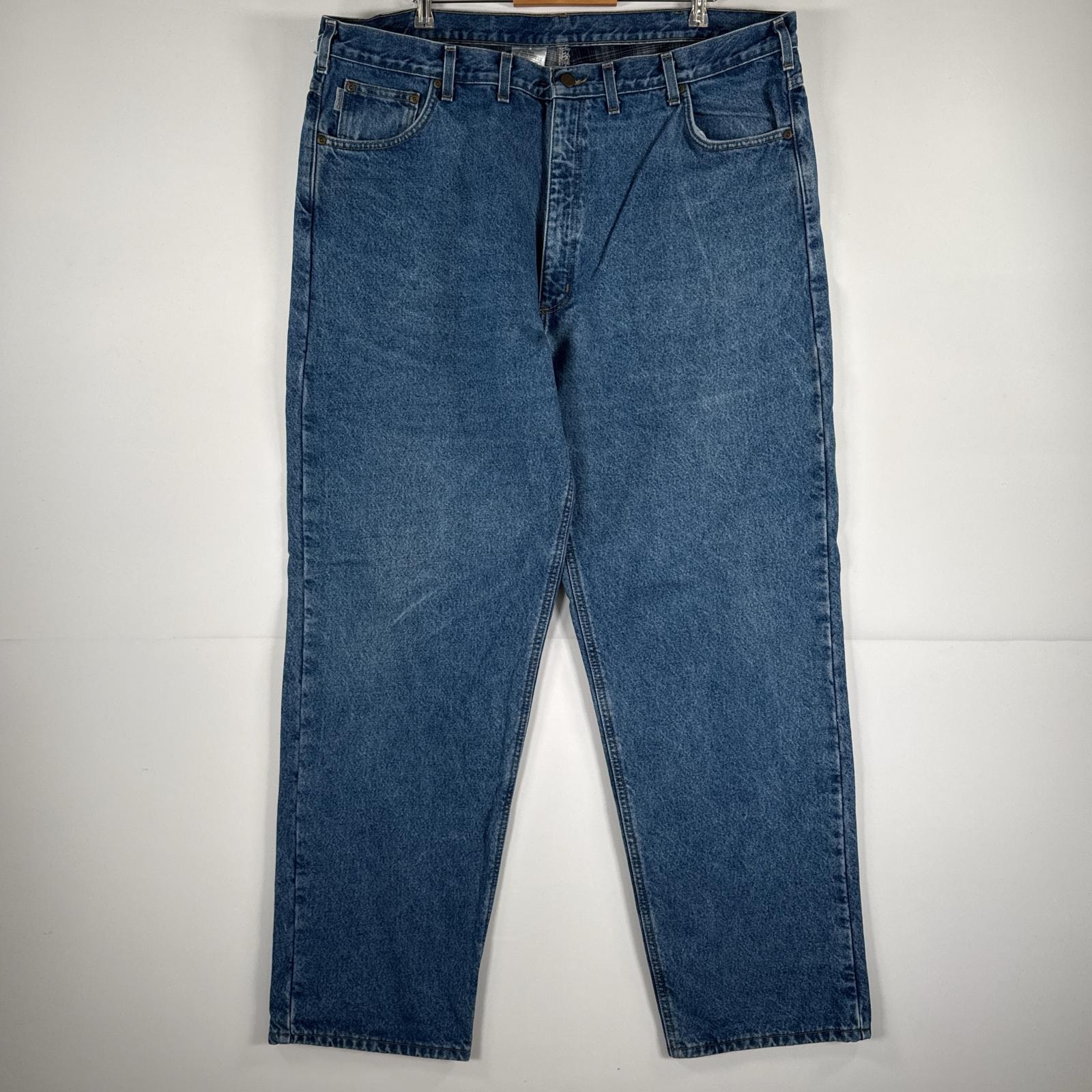 古着 カーハート Carhartt デニムパンツ ジーパン 5ポケット ワンポイント ロゴ ライナー テーパード 大きいサイズ w44 L34  ブルー メンズ