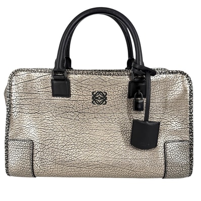 LOEWE ロエベ ハンドバッグ アナグラム アマソナ36 ミニボストンバッグ 肩掛け メタリック レザー ゴールド系 ブラック金具 レディース【中古品】