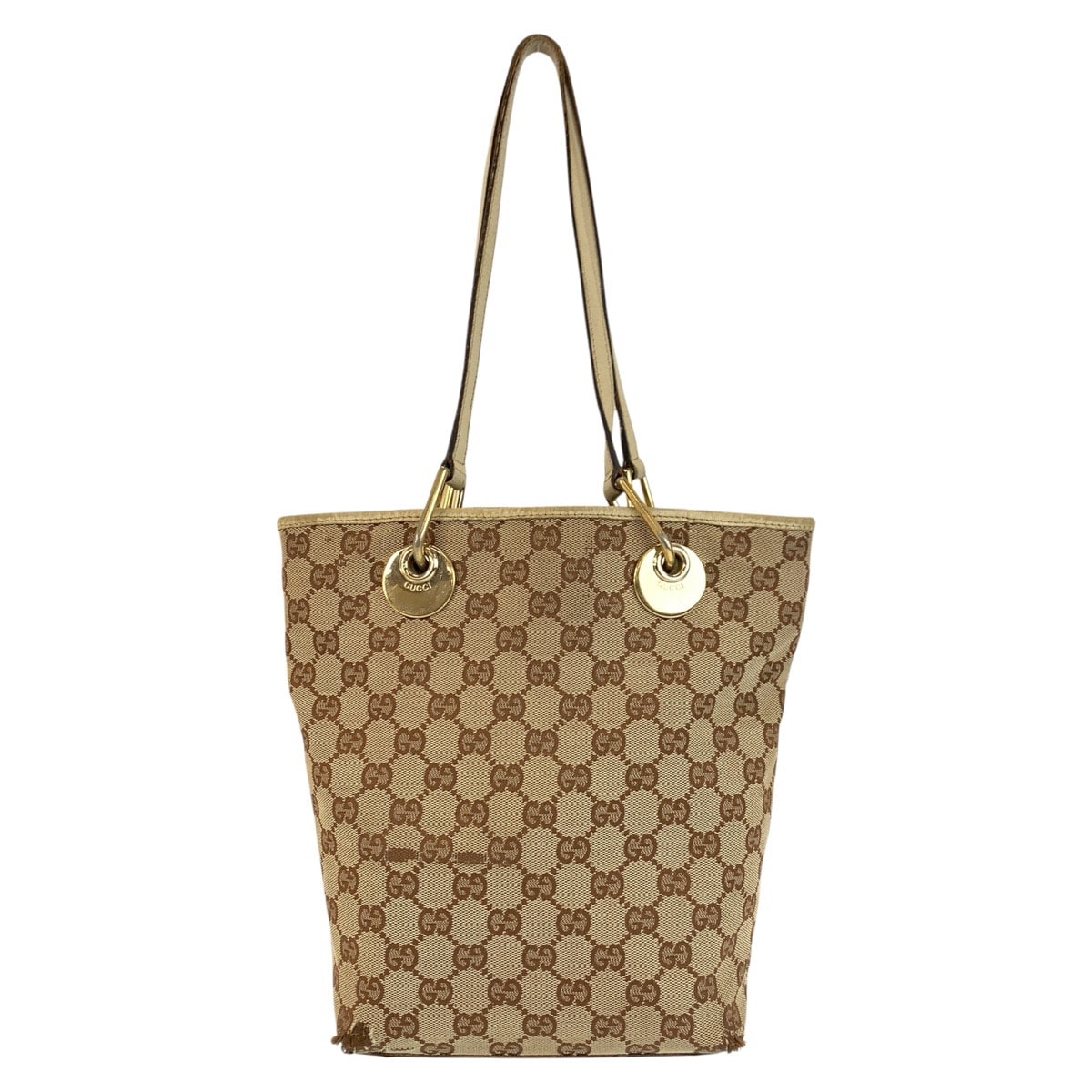 GUCCI グッチ ベージュ アイボリー ゴールド金具 GGキャンバス レザー/ トートバッグ ショルダーバッグ 602184 【中古】