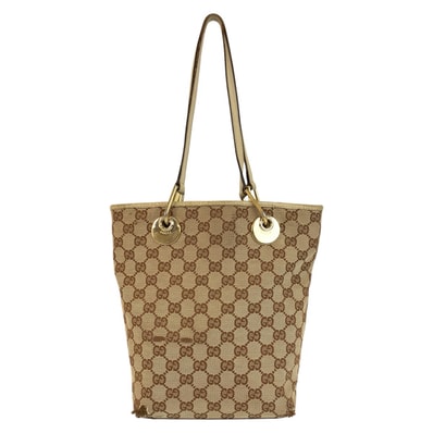 GUCCI グッチ ベージュ アイボリー ゴールド金具 GGキャンバス レザー/ トートバッグ ショルダーバッグ 602184 【中古】