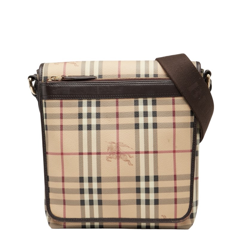 バーバリー ノバチェック シャドーホース ショルダーバッグ ベージュ ブラウン PVC レザー レディース BURBERRY 中古