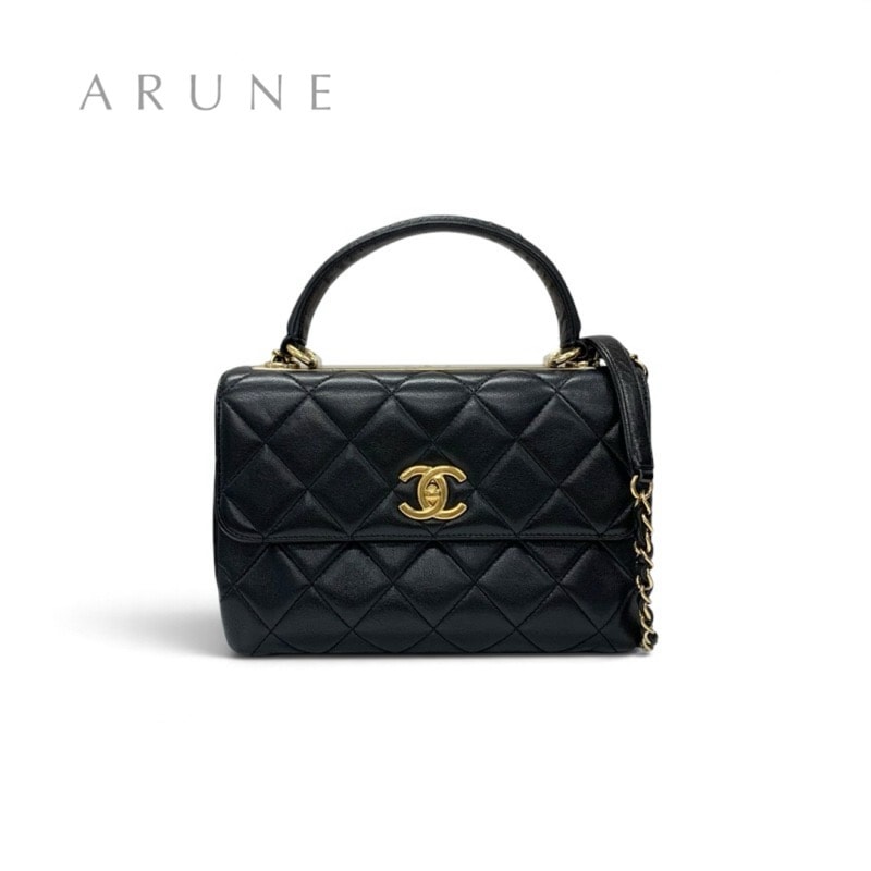 シャネル CHANEL トレンディCC バッグ ショルダーバッグ ブラック ゴールド トップハンドル ココマーク ターンロック ロゴ チェーン 2WAY ハンドバッグ