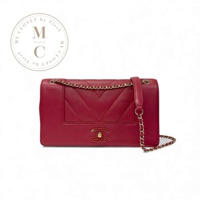 シャネル CHANEL ショルダーバッグ ピンク ゴールド Vステッチ ラムスキン ターンロック ココマーク ダブルチェーン ダブルフラップ