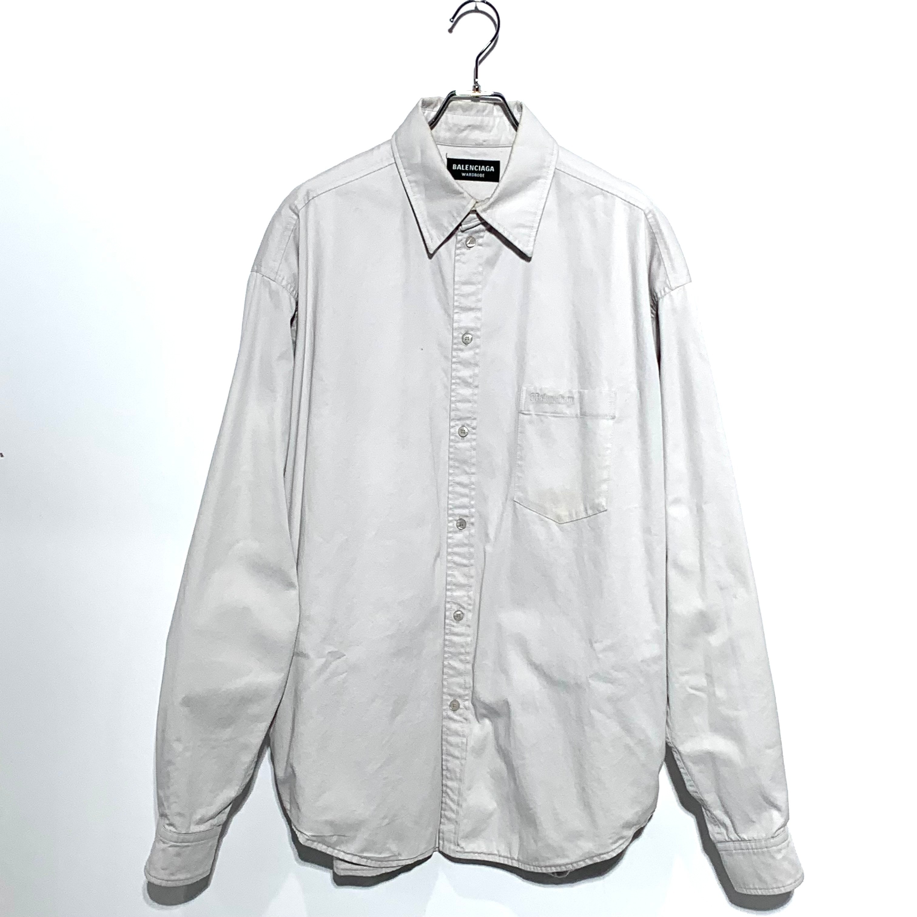 Balenciaga Embroidered Logo Denim Shirt Grey