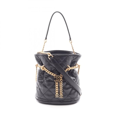 シャネル CHANEL マトラッセ ドローストリング バケットバッグ 2WAY ショルダーバッグ バッグ ラムスキン(羊革) レディース ブラック系 【中古】